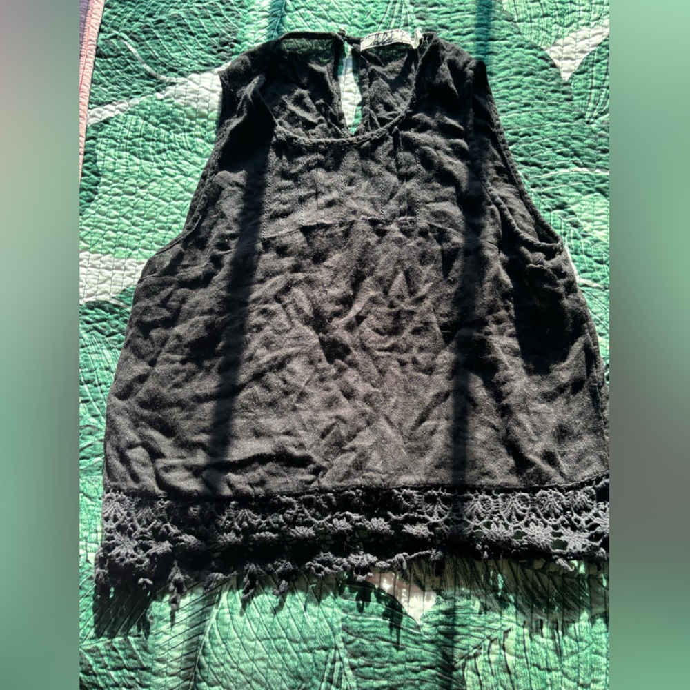 Chloe K Black Textured Top with lace bottom